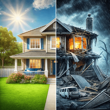 Home damage assessment professional examining property